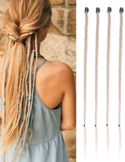 Synthetic 5 Pcs/Lot Clip-in Extensions For Women Ponytail Rainbow Braid Hair Extension 22'' Ombre Hairpiece Box Braid With Clip 1